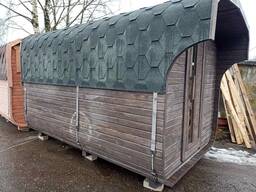 Баня Квадро-бочка 3,5м на 2 помещ. с козырьком